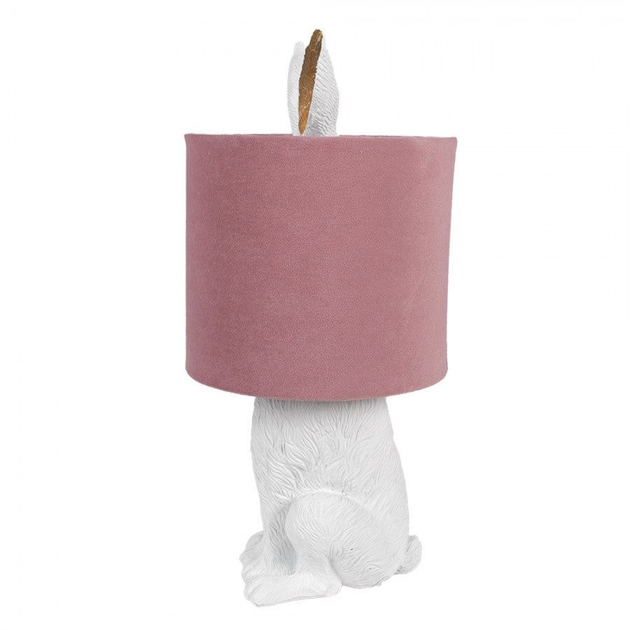 Hasen-Tischlampe mit Samtschirm Altrosa & Weiß Polyresin Ø 20x43 cm von Clayre & Eef (6LMC0099WVP)