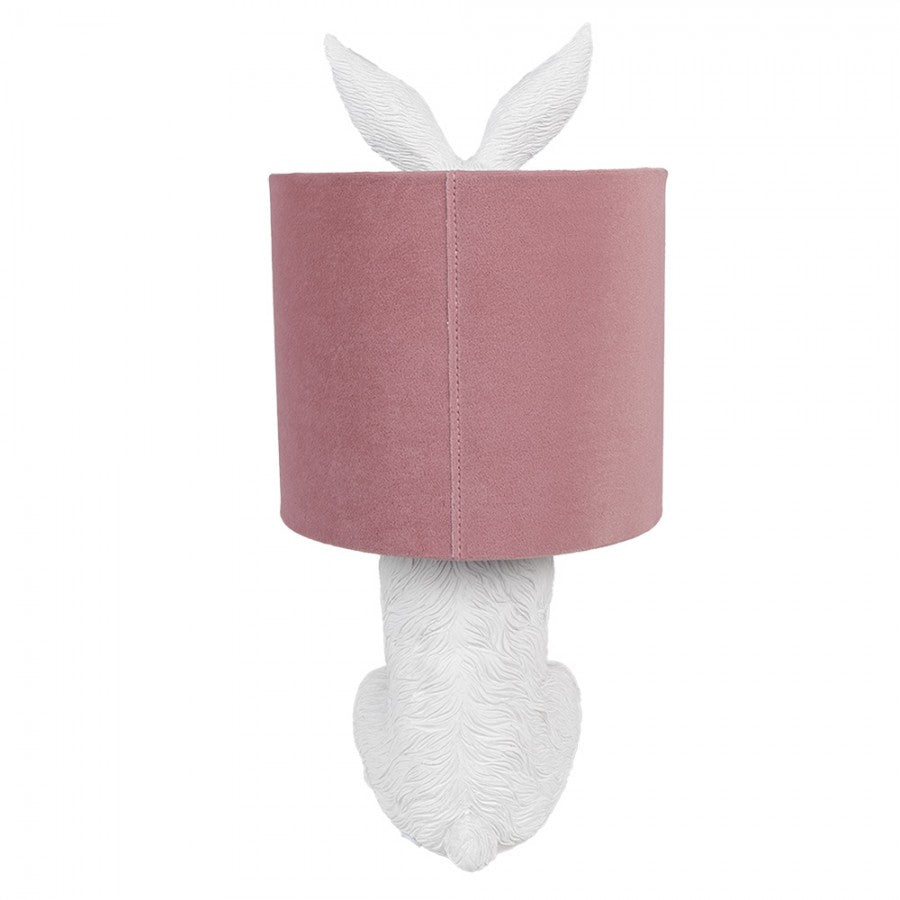 Hasen-Tischlampe mit Samtschirm Altrosa & Weiß Polyresin Ø 20x43 cm von Clayre & Eef (6LMC0099WVP)