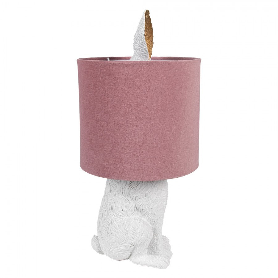Hasen-Tischlampe mit Samtschirm Altrosa & Weiß Polyresin Ø 20x43 cm von Clayre & Eef (6LMC0099WVP)