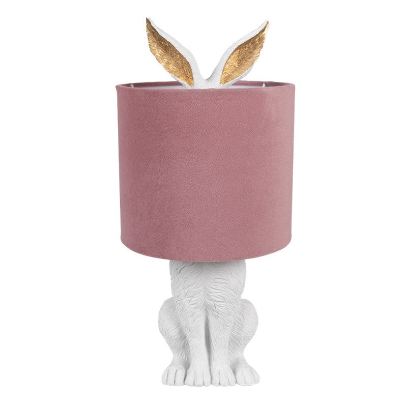 Hasen-Tischlampe mit Samtschirm Altrosa & Weiß Polyresin Ø 20x43 cm von Clayre & Eef (6LMC0099WVP)