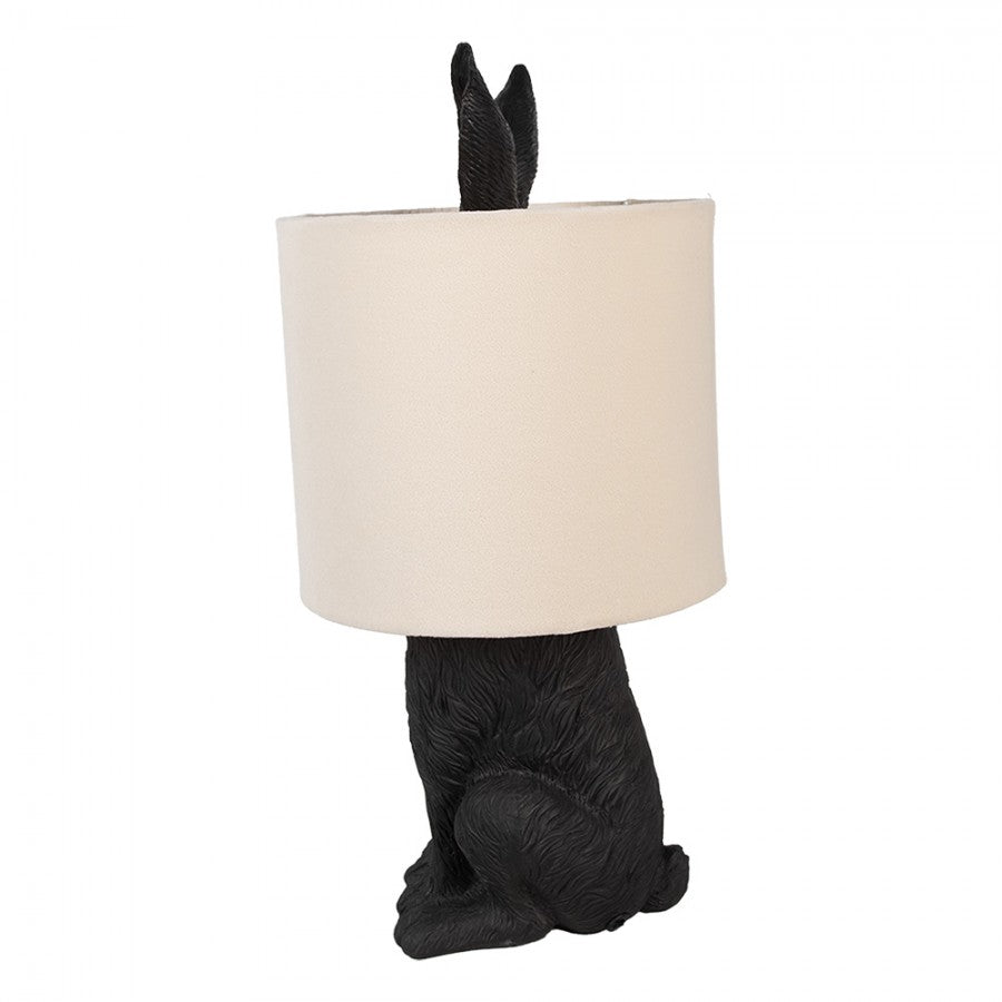 Hasen-Tischlampe mit Samtschirm Sandbeige & Schwarz Polyresin Ø 20x43 cm von Clayre & Eef (6LMC0099ZVBE)