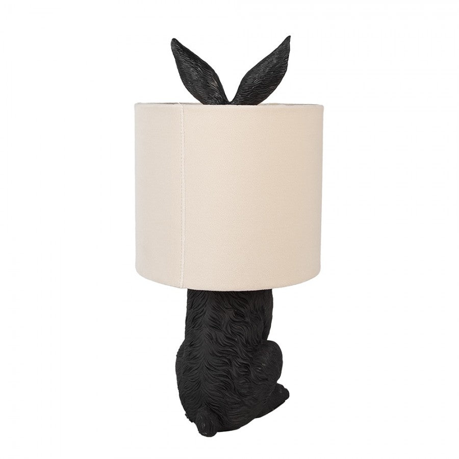 Hasen-Tischlampe mit Samtschirm Sandbeige & Schwarz Polyresin Ø 20x43 cm von Clayre & Eef (6LMC0099ZVBE)