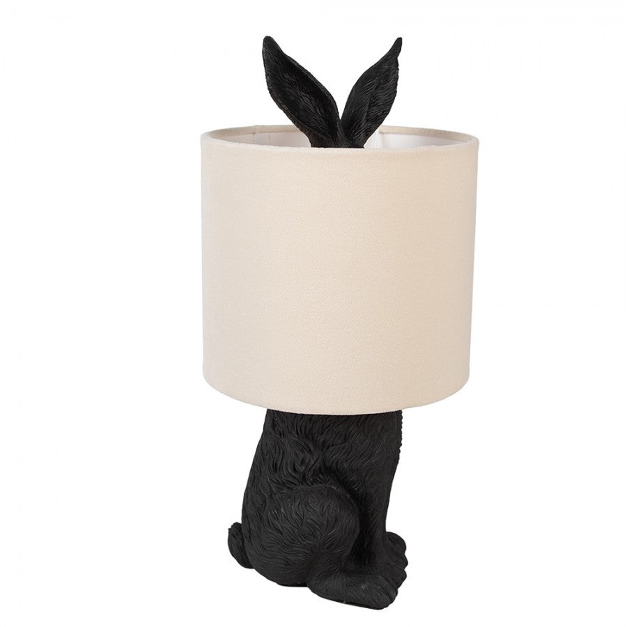 Hasen-Tischlampe mit Samtschirm Sandbeige & Schwarz Polyresin Ø 20x43 cm von Clayre & Eef (6LMC0099ZVBE)