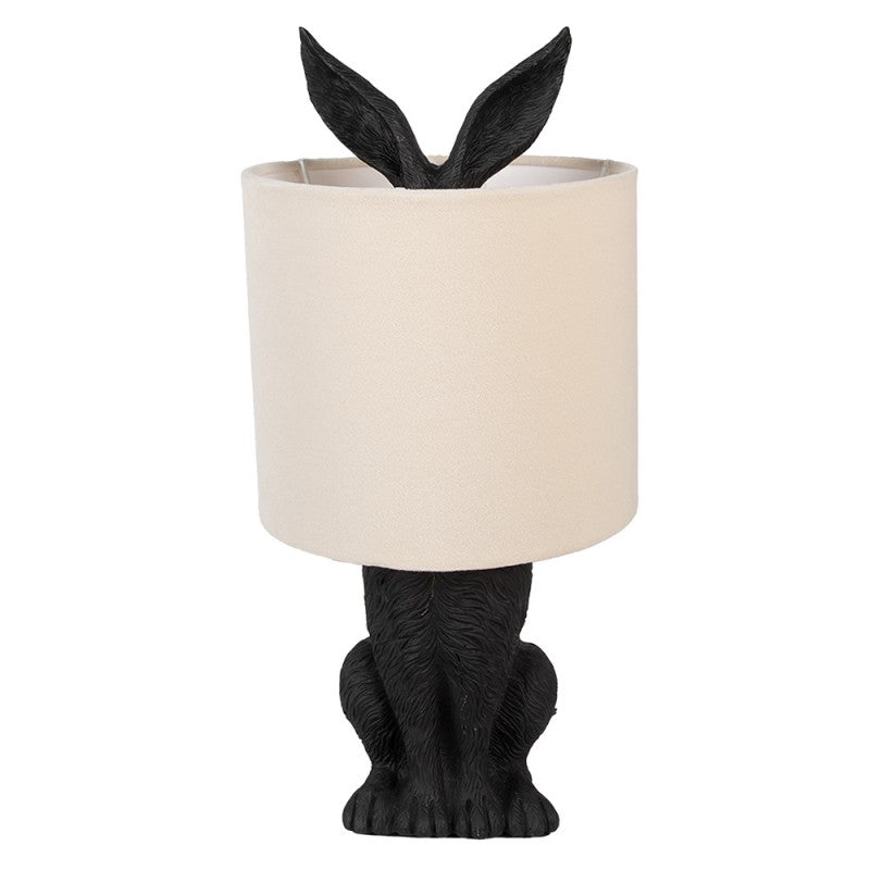 Hasen-Tischlampe mit Samtschirm Sandbeige & Schwarz Polyresin Ø 20x43 cm von Clayre & Eef (6LMC0099ZVBE)