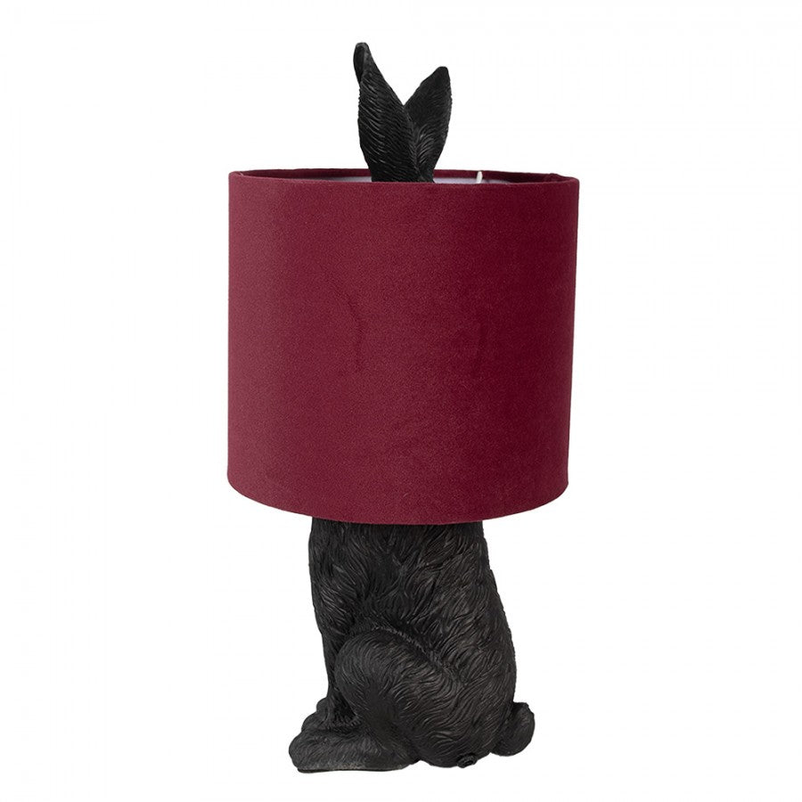 Hasen-Tischlampe mit Samtschirm Bordeauxrot & Schwarz Polyresin Ø 20x43 cm von Clayre & Eef (6LMC0099ZVBU)