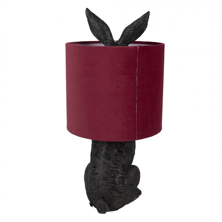 Hasen-Tischlampe mit Samtschirm Bordeauxrot & Schwarz Polyresin Ø 20x43 cm von Clayre & Eef (6LMC0099ZVBU)