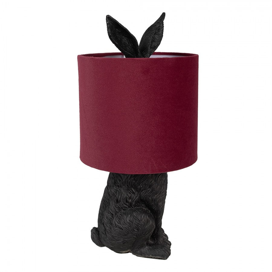 Hasen-Tischlampe mit Samtschirm Bordeauxrot & Schwarz Polyresin Ø 20x43 cm von Clayre & Eef (6LMC0099ZVBU)