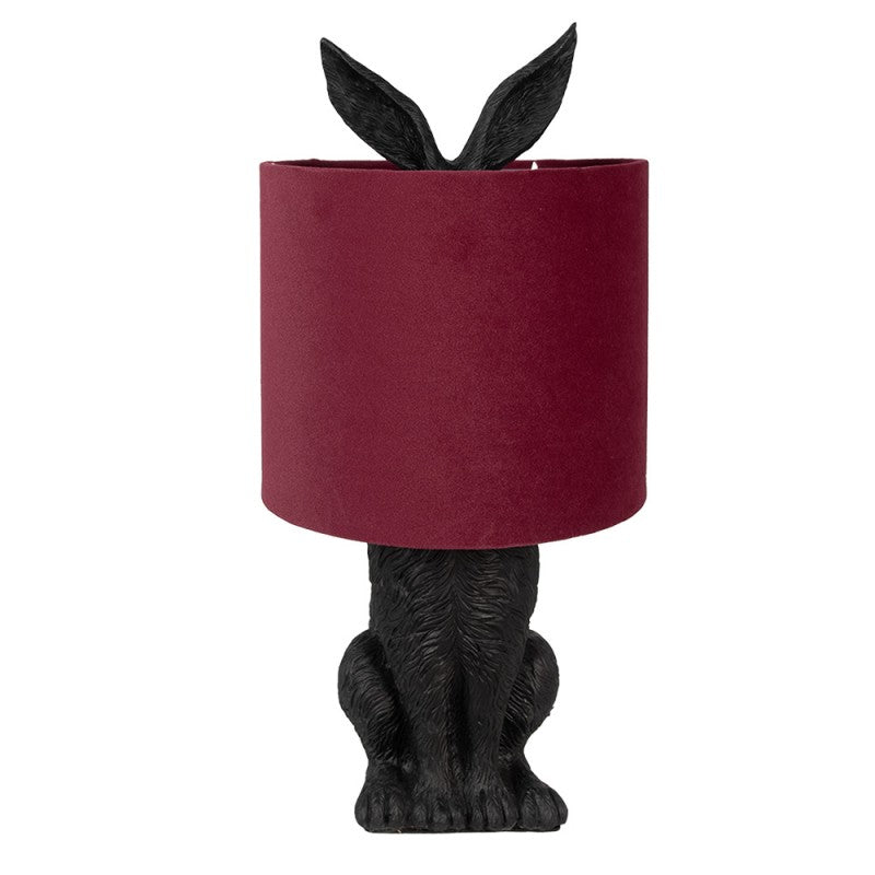 Hasen-Tischlampe mit Samtschirm Bordeauxrot & Schwarz Polyresin Ø 20x43 cm von Clayre & Eef (6LMC0099ZVBU)