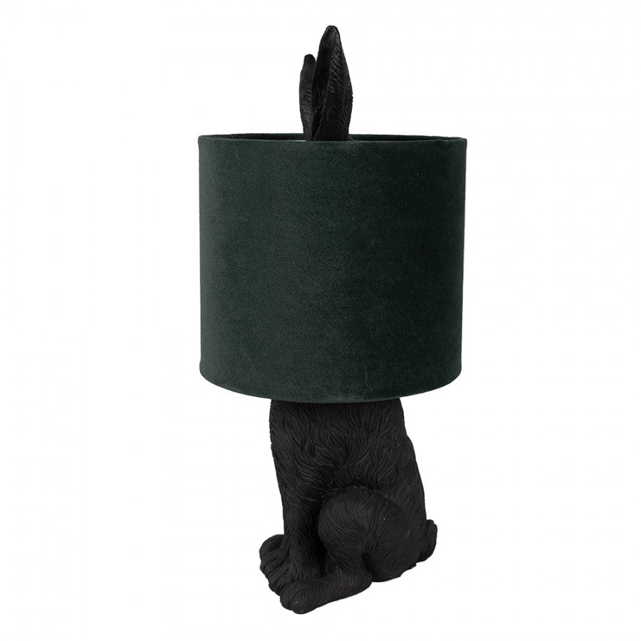 Hasen-Tischlampe mit Samtschirm Dunkelgrün & Schwarz Polyresin Ø 20x43 cm von Clayre & Eef (6LMC0099ZVGR)