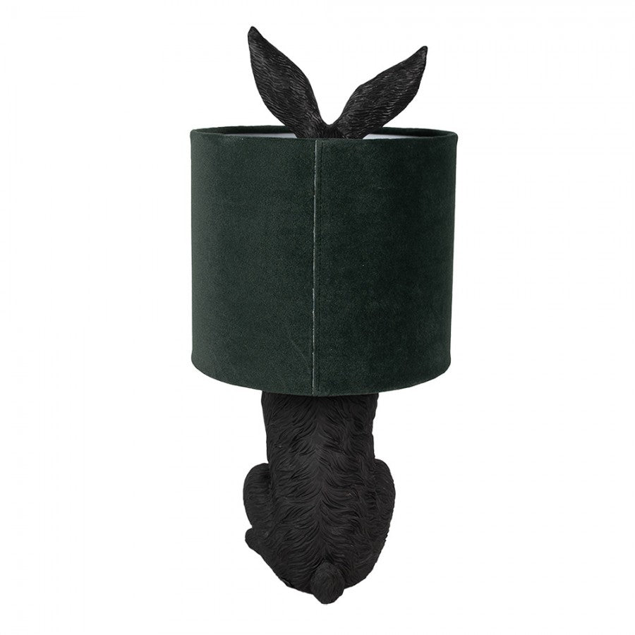 Hasen-Tischlampe mit Samtschirm Dunkelgrün & Schwarz Polyresin Ø 20x43 cm von Clayre & Eef (6LMC0099ZVGR)