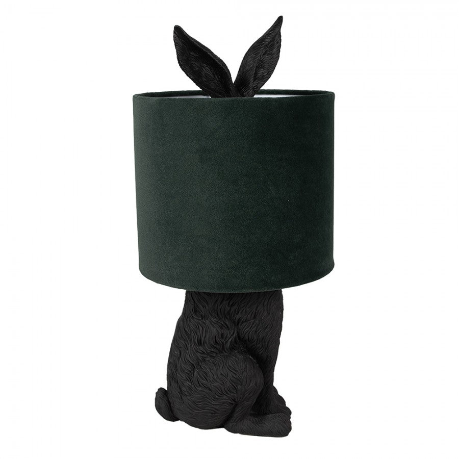 Hasen-Tischlampe mit Samtschirm Dunkelgrün & Schwarz Polyresin Ø 20x43 cm von Clayre & Eef (6LMC0099ZVGR)