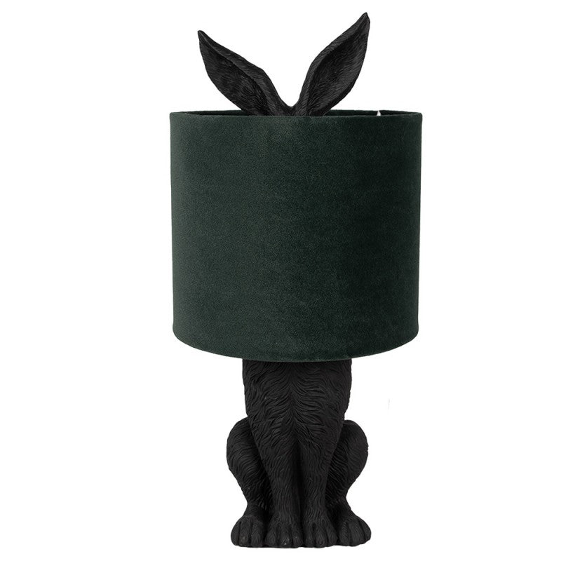 Hasen-Tischlampe mit Samtschirm Dunkelgrün & Schwarz Polyresin Ø 20x43 cm von Clayre & Eef (6LMC0099ZVGR)