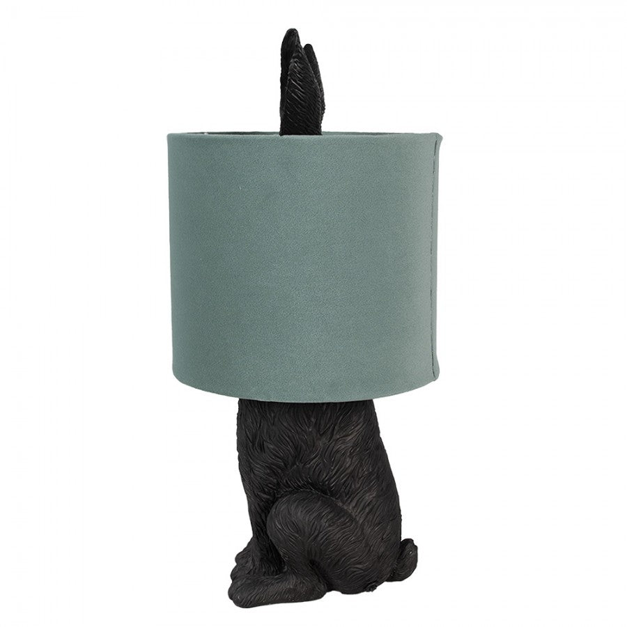 Hasen-Tischlampe mit Samtschirm Salbeigrün & Schwarz Polyresin Ø 20x43 cm von Clayre & Eef (6LMC0099ZVLGR)