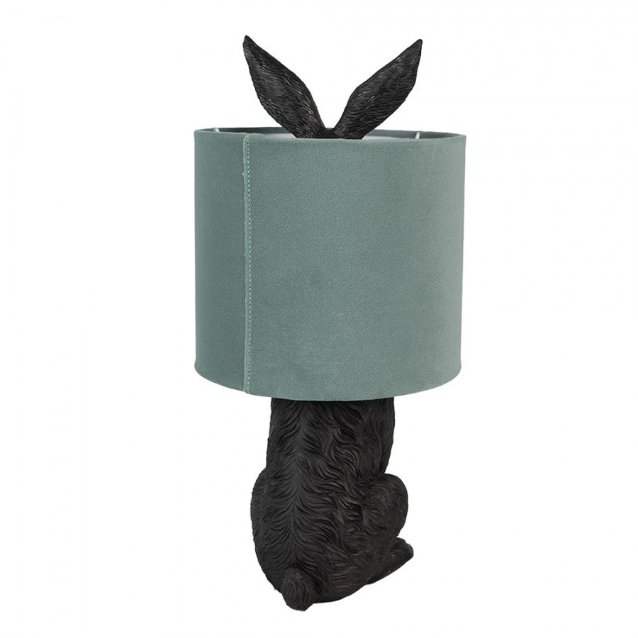 Hasen-Tischlampe mit Samtschirm Salbeigrün & Schwarz Polyresin Ø 20x43 cm von Clayre & Eef (6LMC0099ZVLGR)
