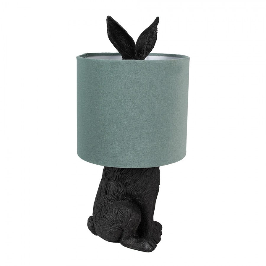 Hasen-Tischlampe mit Samtschirm Salbeigrün & Schwarz Polyresin Ø 20x43 cm von Clayre & Eef (6LMC0099ZVLGR)