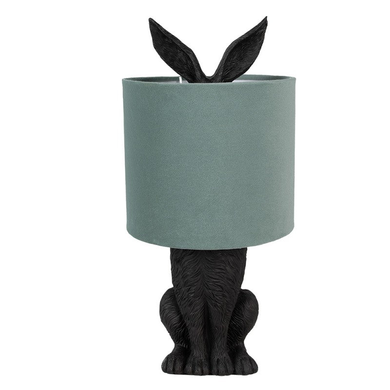 Hasen-Tischlampe mit Samtschirm Salbeigrün & Schwarz Polyresin Ø 20x43 cm von Clayre & Eef (6LMC0099ZVLGR)