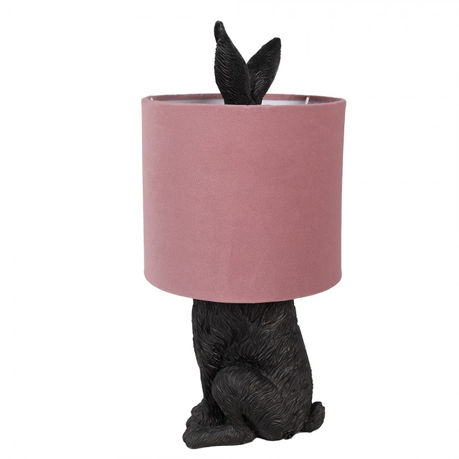 Hasen-Tischlampe mit Samtschirm Altrosa & Schwarz Polyresin Ø 20x43 cm von Clayre & Eef (6LMC0099ZVP)
