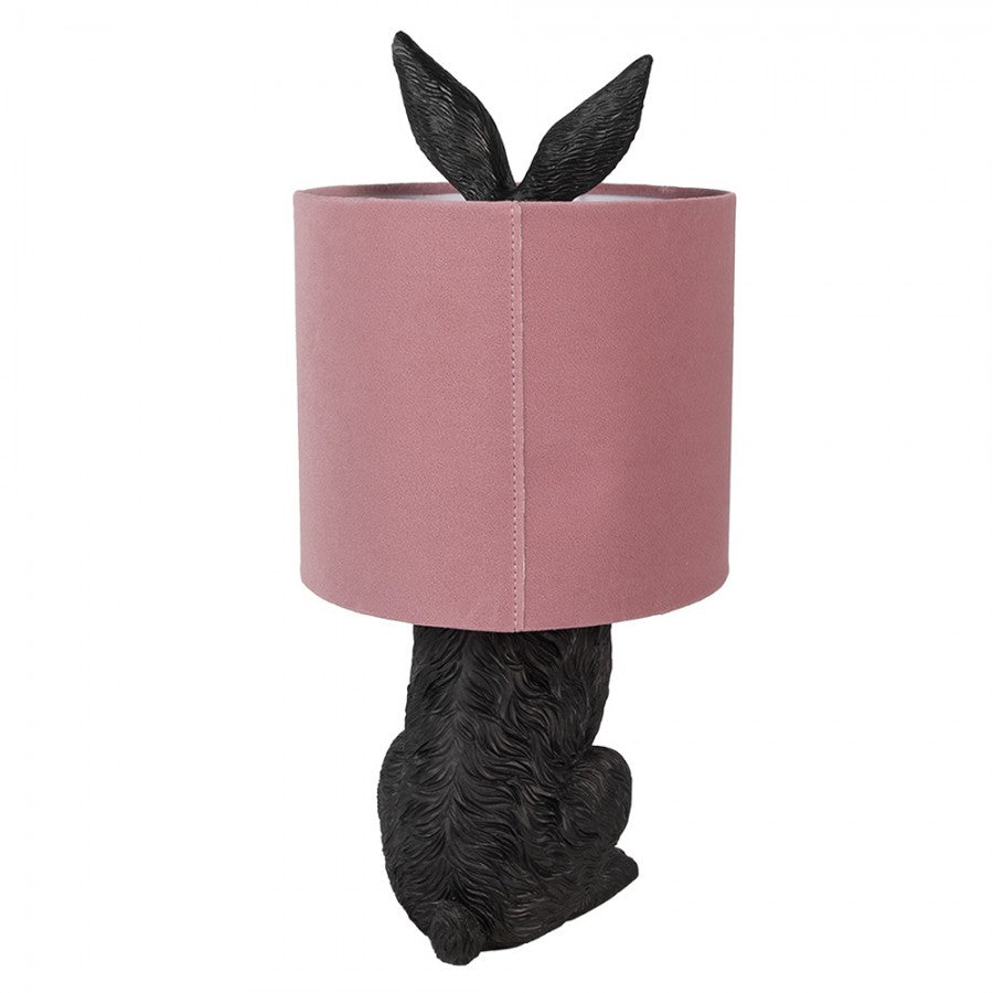 Hasen-Tischlampe mit Samtschirm Altrosa & Schwarz Polyresin Ø 20x43 cm von Clayre & Eef (6LMC0099ZVP)