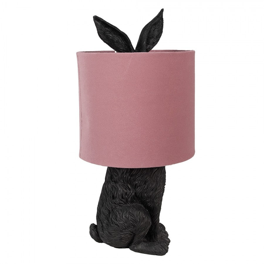Hasen-Tischlampe mit Samtschirm Altrosa & Schwarz Polyresin Ø 20x43 cm von Clayre & Eef (6LMC0099ZVP)