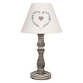 Landhaus-Tischlampe mit Herz Stoffschirm & Holzfuß Shabby Grau Ø 23x40 cm von Clayre & Eef (6LMC0102)