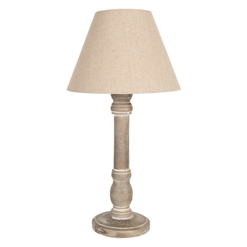 Landhaus-Tischlampe mit Stoffschirm & gedrechseltem Holzfuß Braun Ø 23x45 cm von Clayre & Eef (6LMC0103)