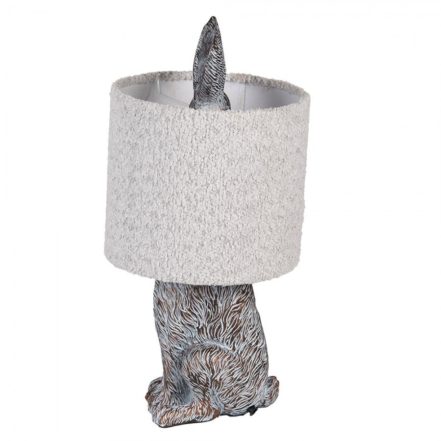 Hasen-Tischlampe mit Bouclé-Schirm Hellgrau & Braun Polyresin Ø 20x43 cm von Clayre & Eef (6LMC0111G)