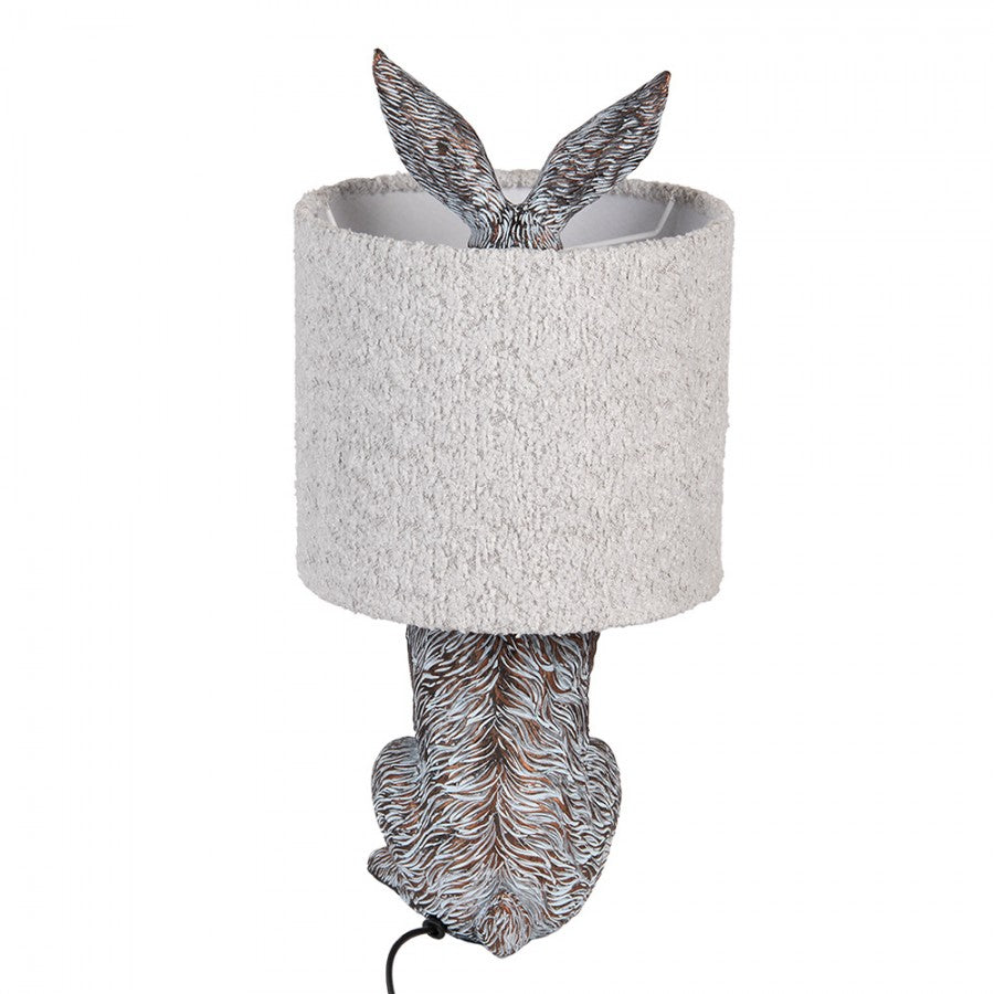 Hasen-Tischlampe mit Bouclé-Schirm Hellgrau & Braun Polyresin Ø 20x43 cm von Clayre & Eef (6LMC0111G)