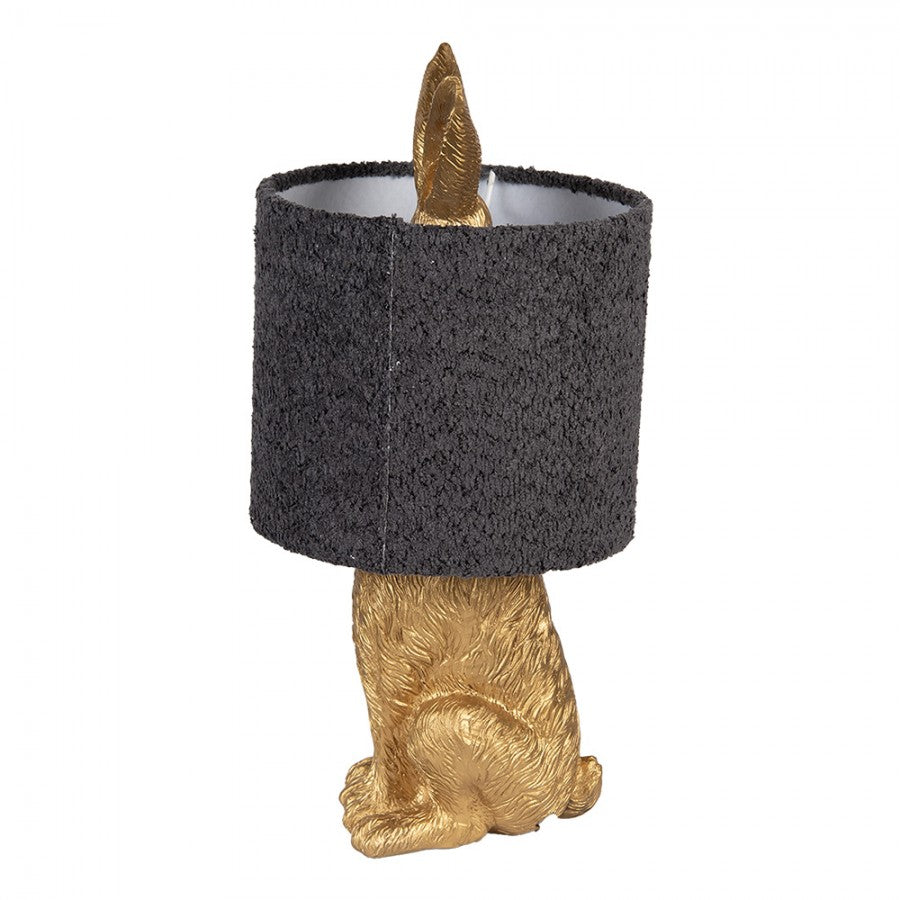 Hasen-Tischlampe mit Bouclé-Schirm Anthrazit & Gold Polyresin Ø 20x43 cm von Clayre & Eef (6LMC0111GOG)
