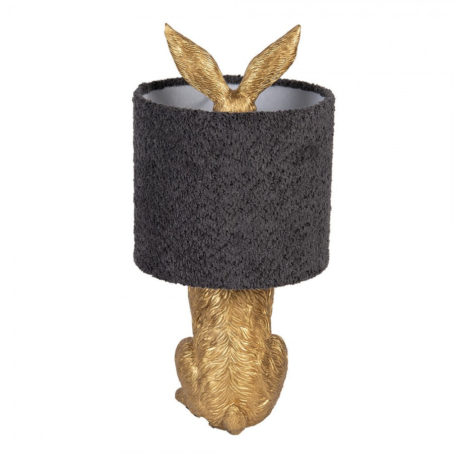 Hasen-Tischlampe mit Bouclé-Schirm Anthrazit & Gold Polyresin Ø 20x43 cm von Clayre & Eef (6LMC0111GOG)