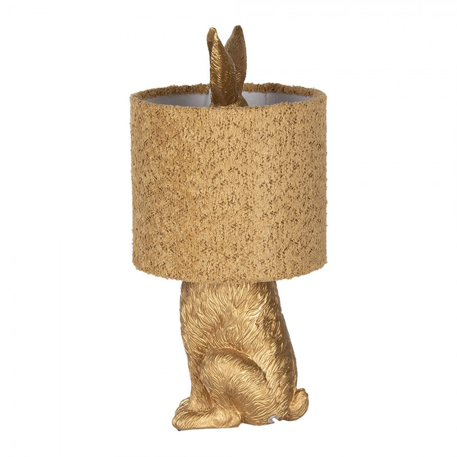Hasen-Tischlampe mit Bouclé-Schirm Senfgelb & Gold Polyresin Ø 20x43 cm von Clayre & Eef (6LMC0111GOY)
