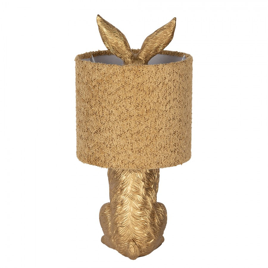 Hasen-Tischlampe mit Bouclé-Schirm Senfgelb & Gold Polyresin Ø 20x43 cm von Clayre & Eef (6LMC0111GOY)