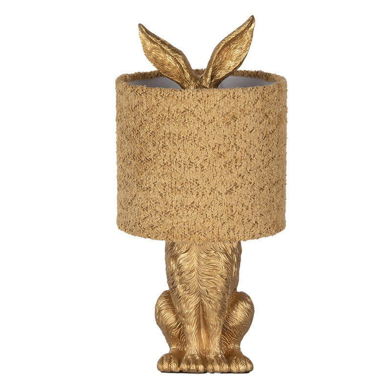 Hasen-Tischlampe mit Bouclé-Schirm Senfgelb & Gold Polyresin Ø 20x43 cm von Clayre & Eef (6LMC0111GOY)