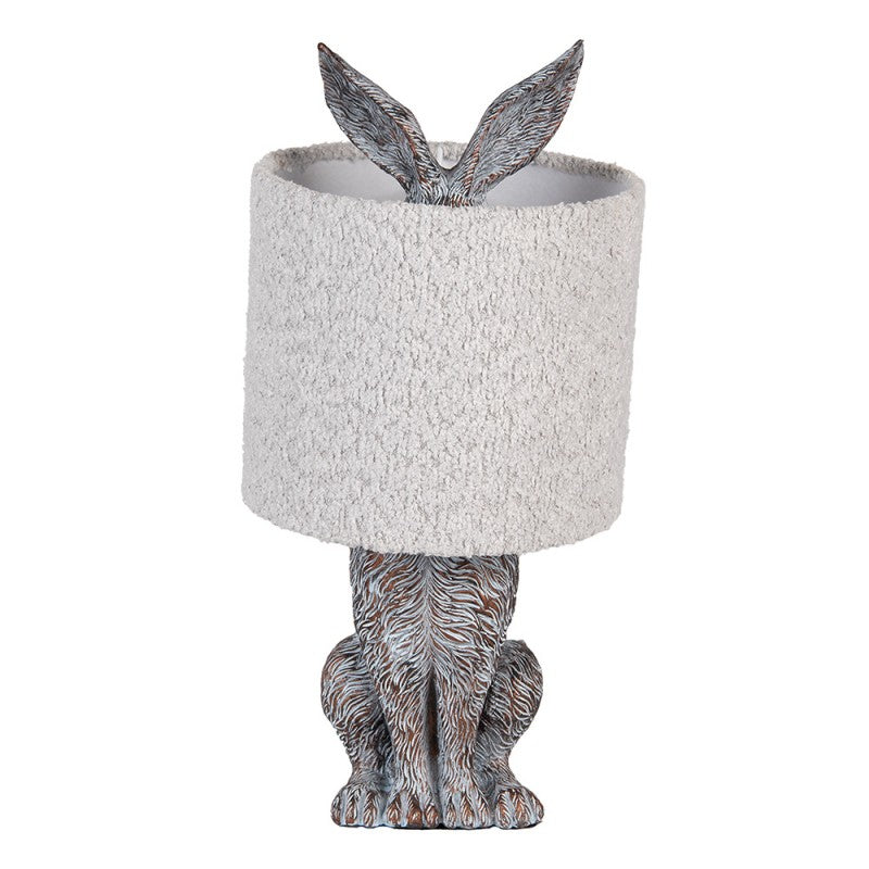 Hasen-Tischlampe mit Bouclé-Schirm Hellgrau & Braun Polyresin Ø 20x43 cm von Clayre & Eef (6LMC0111G)