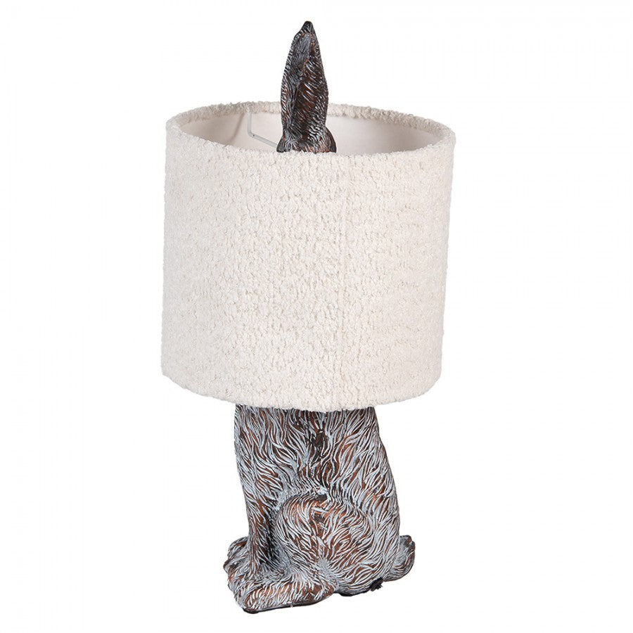 Hasen-Tischlampe mit Bouclé-Schirm Wollweiß & Braun Polyresin Ø 20x43 cm von Clayre & Eef (6LMC0111W)
