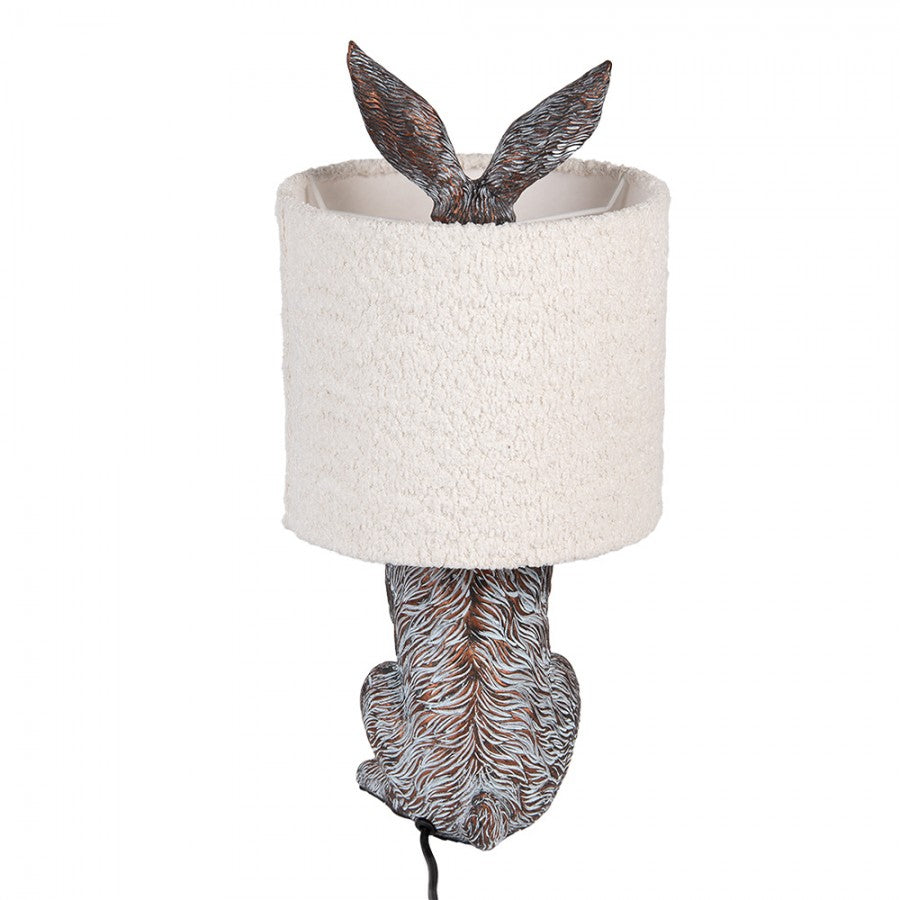 Hasen-Tischlampe mit Bouclé-Schirm Wollweiß & Braun Polyresin Ø 20x43 cm von Clayre & Eef (6LMC0111W)