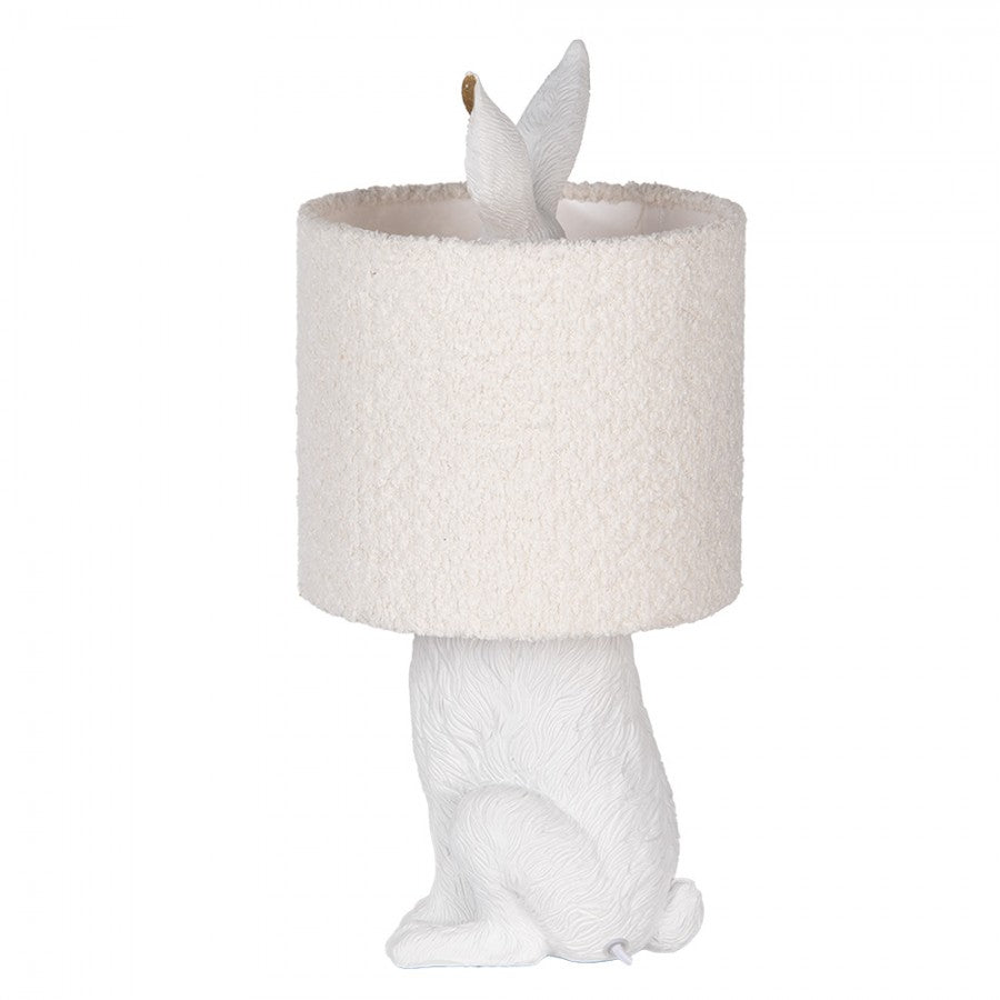 Hasen-Tischlampe mit Bouclé-Schirm Wollweiß & Weiß Polyresin Ø 20x43 cm von Clayre & Eef (6LMC0111WW)
