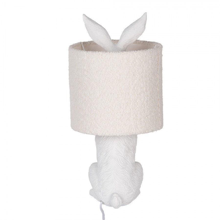 Hasen-Tischlampe mit Bouclé-Schirm Wollweiß & Weiß Polyresin Ø 20x43 cm von Clayre & Eef (6LMC0111WW)