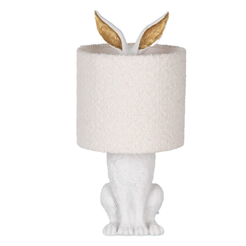 Hasen-Tischlampe mit Bouclé-Schirm Wollweiß & Weiß Polyresin Ø 20x43 cm von Clayre & Eef (6LMC0111WW)