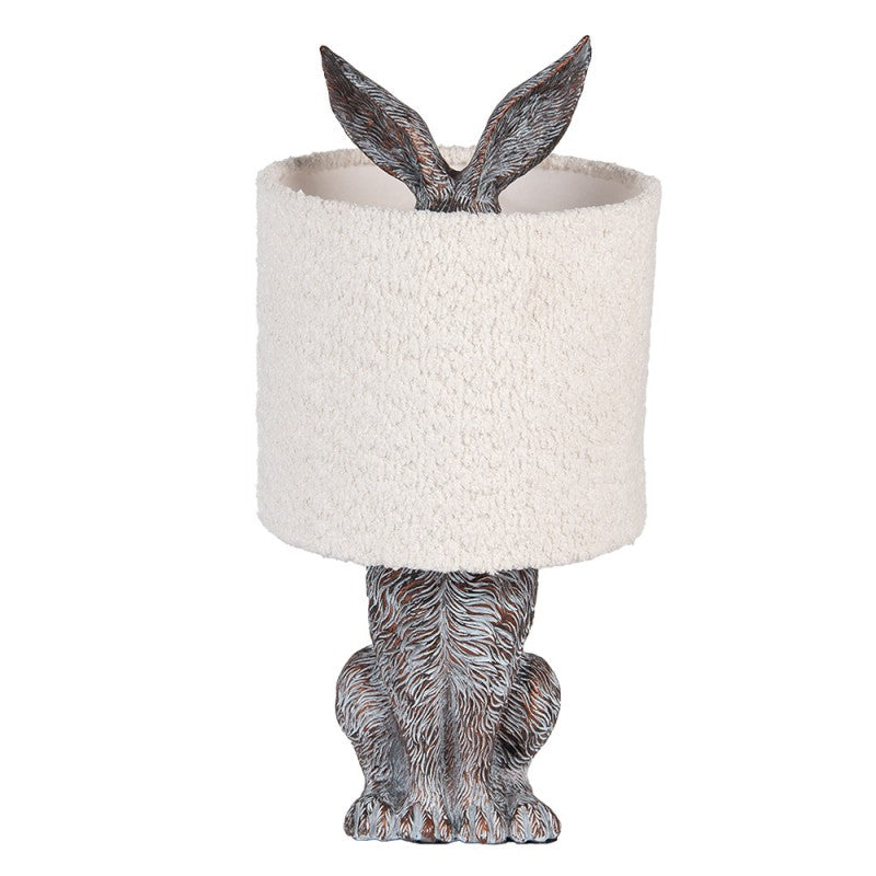 Hasen-Tischlampe mit Bouclé-Schirm Wollweiß & Braun Polyresin Ø 20x43 cm von Clayre & Eef (6LMC0111W)