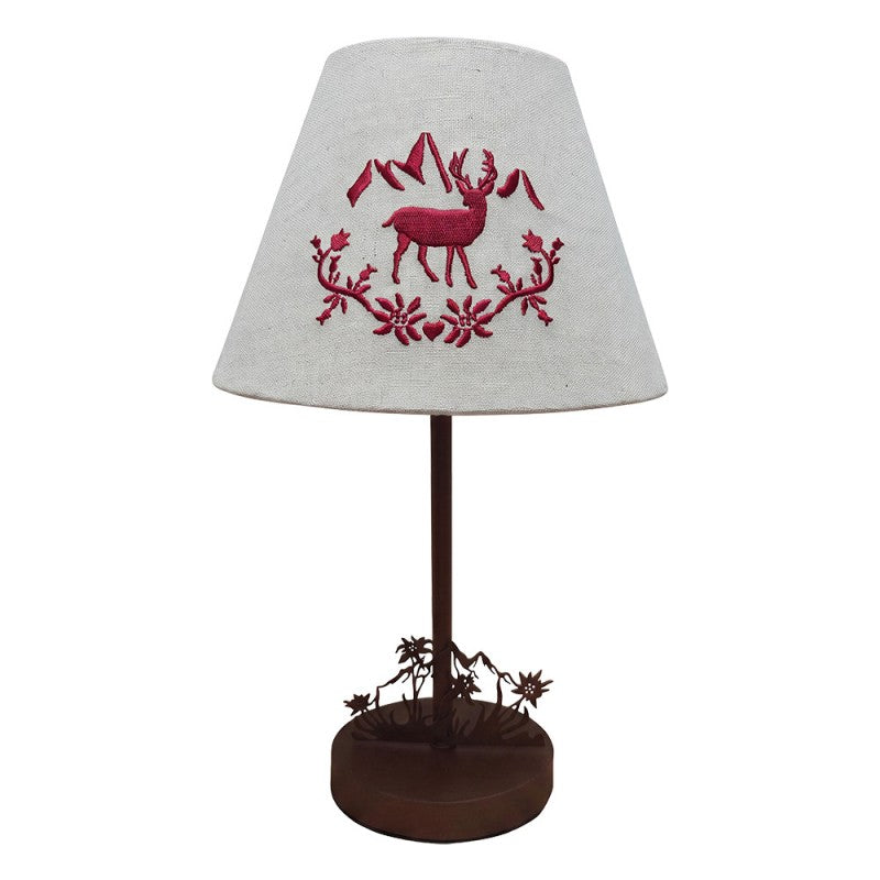 Chalet-Tischlampe Hirsch & Edelweiß Stoffschirm & Holzfuß Braun 20x20x34 cm von Clayre & Eef (6LMC0114)
