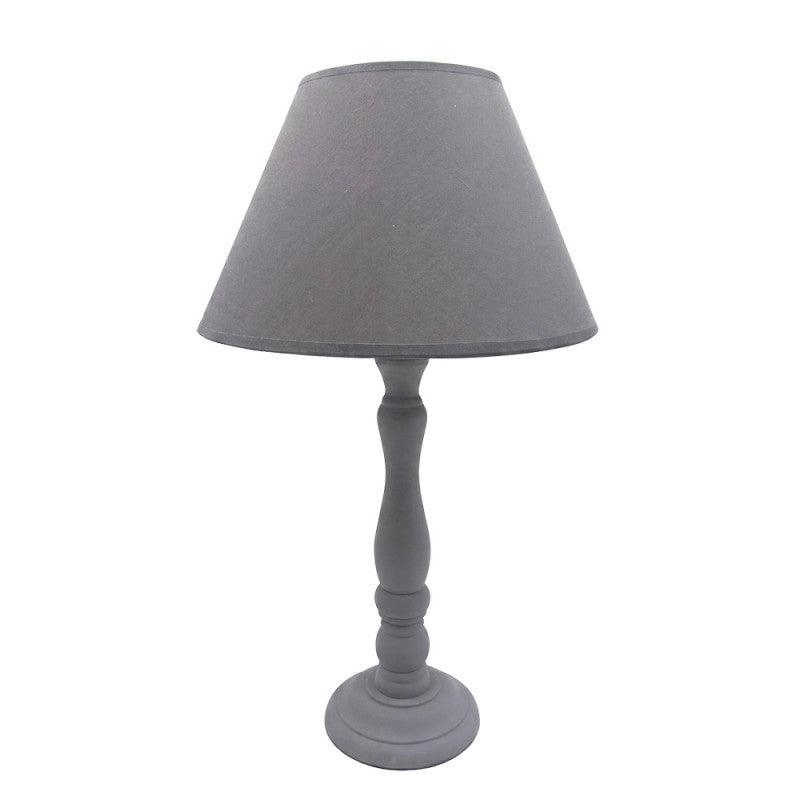 Landhaus-Tischlampe mit Stoffschirm & hoher Holzfuß Grau 25x25x45 cm von Clayre & Eef (6LMC0117)