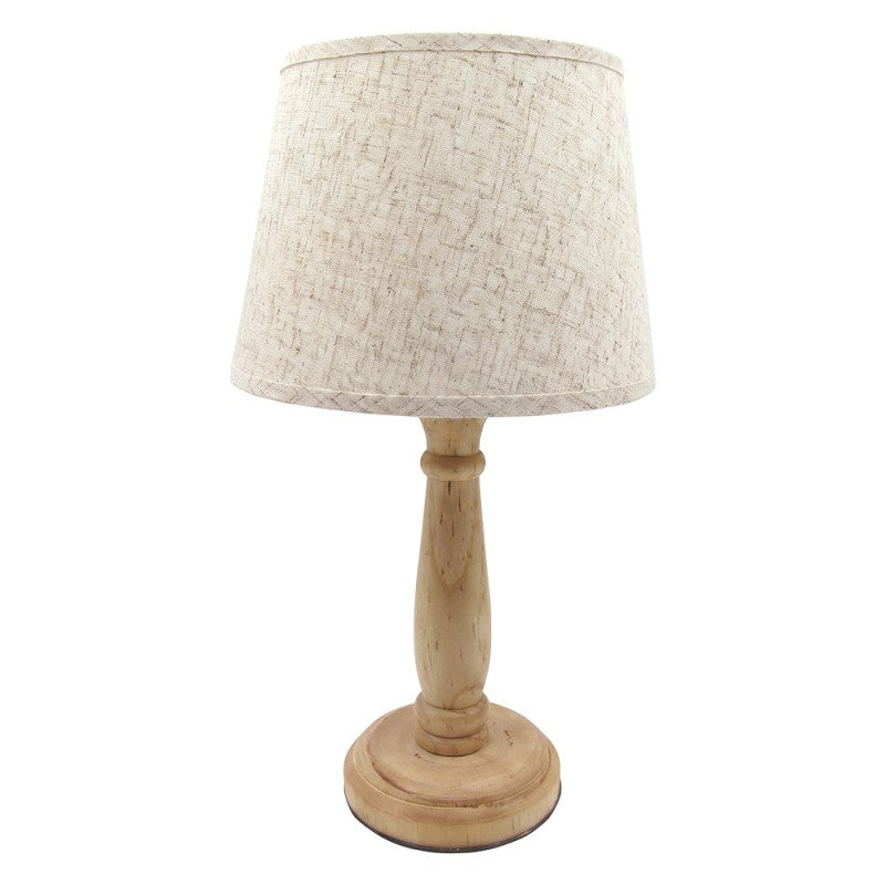 Landhaus-Tischlampe mit Stoffschirm & gedrechseltem Holzfuß Naturbraun 20x20x35 cm von Clayre & Eef (6LMC0121)