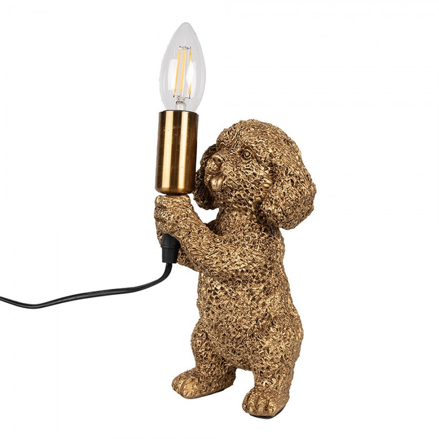 Hunde-Tischlampe Pudel stehend Antikgold Polyresin 11x13x23 cm von Clayre & Eef (6LMP792)