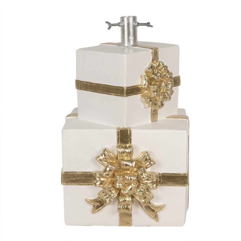 Weihnachtsbaumständer Geschenk mit Goldschleife Weiß Gold 30x28x48 cm von Clayre & Eef (6MG0052)