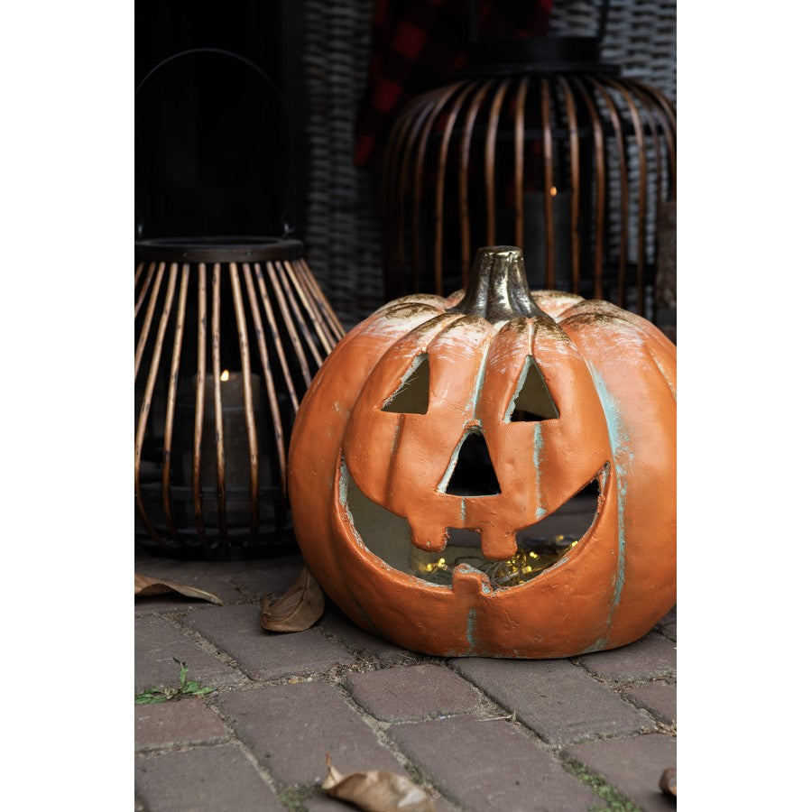 Halloween XXL Deko-Kürbis Windlicht Orange Magnesia 36x33x32 cm von Clayre & Eef (6MG0104)