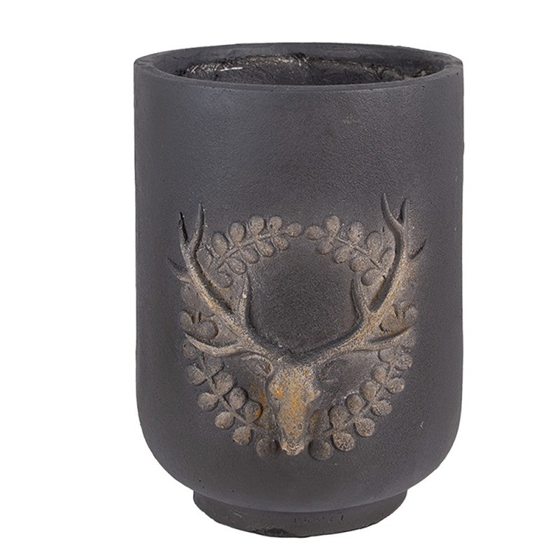 Clayre & Eef Blumentopf Hirsch Ø 23x31 cm Grau – Keramik Pflanzgefäß (6MG0109)