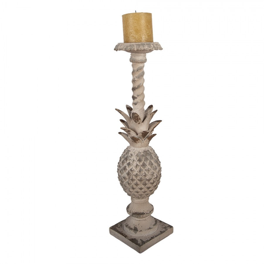 Vintage-Kerzenständer Ananas Shabby Chic Beige-Grau 13x13x50 cm für Stumpenkerzen von Clayre & Eef (6MG0161)