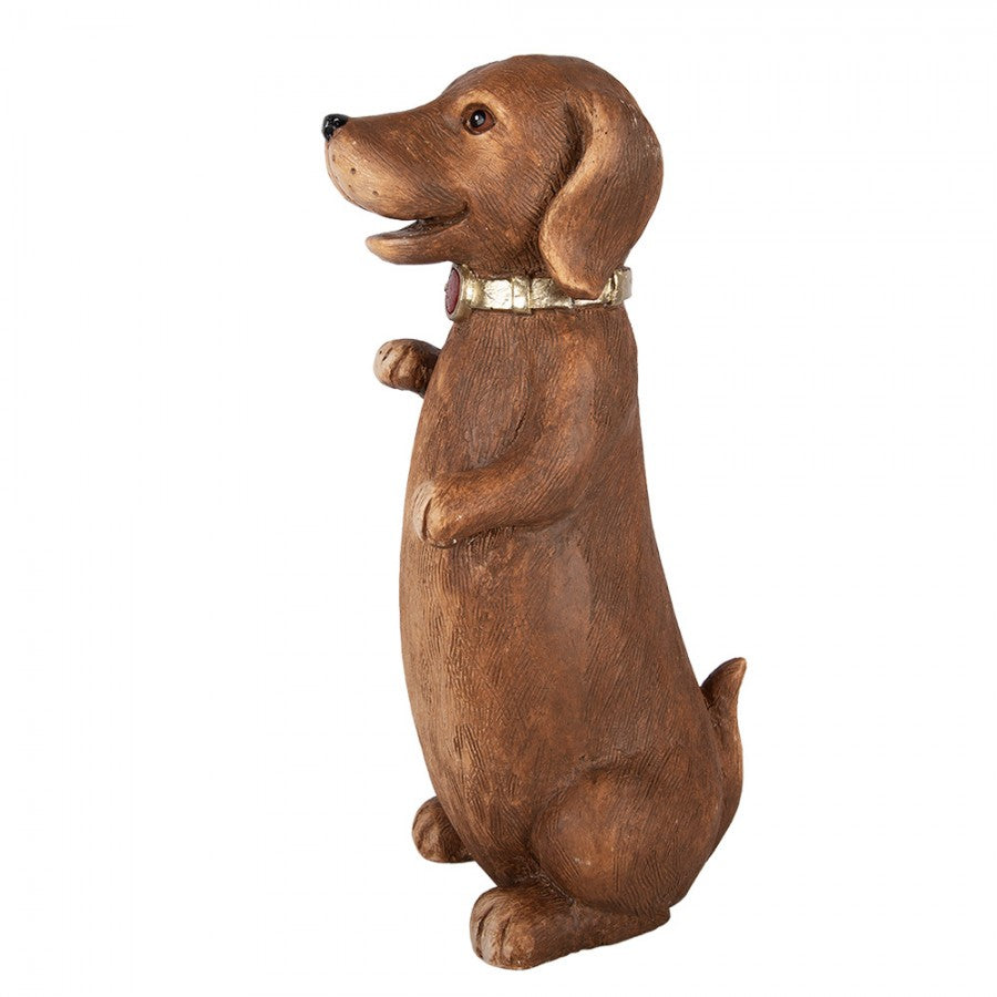 Gartenfigur Hund Dackel aufrecht sitzend Männchen Magnesia Braun 23x19x47 cm von Clayre & Eef (6MG0170)