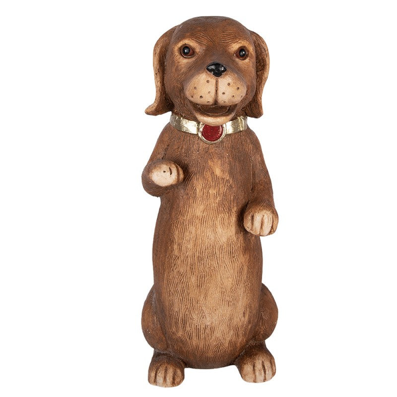 Gartenfigur Hund Dackel aufrecht sitzend Männchen Magnesia Braun 23x19x47 cm von Clayre & Eef (6MG0170)
