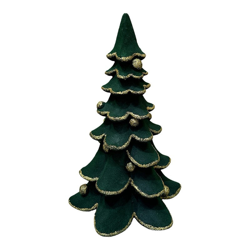 Deko-Weihnachtsbaum aus Keramik mit Goldglitzer Smaragdgrün 26x23x41 cm von Clayre & Eef (6MG0199)
